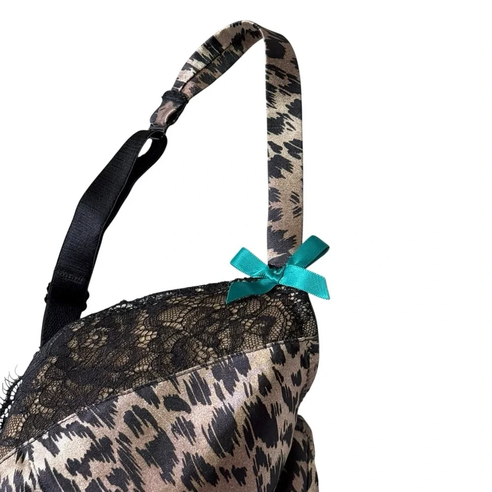 Cacique 18/20 Leopard Print Corset/bustier Sheer Back‎ Eyelash Trim UW Club Wear